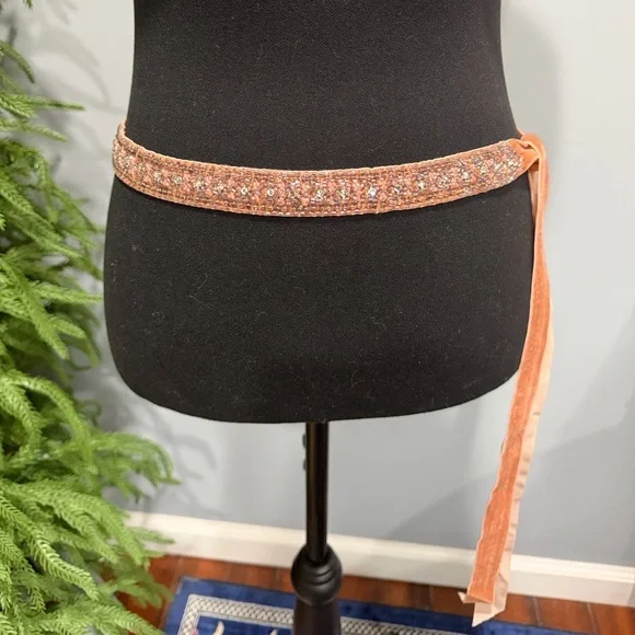 J.Crew Beaded Velvet Belt Pink Blush Embellished Crystal Waist Belt - Picture 2 of 3